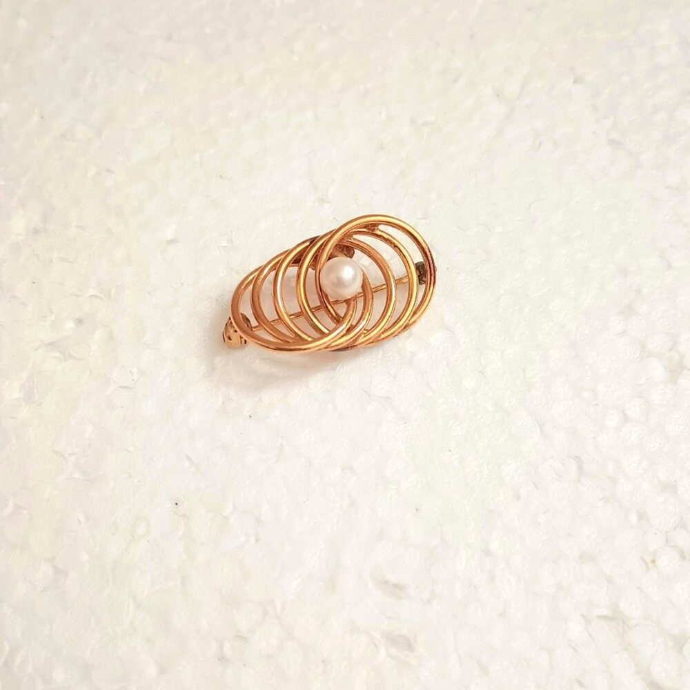 Vintage 14k GF Infinity Pearl Brooch W E Richards Tiny Open Work Gold Pin